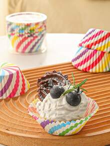 100 piezas papel para magdalenas al azar, revestimiento para magdalenas, caja para hornear magdalenas, caja para tazas, bandeja para fiestas, herramientas de decoración de pasteles, decoración para fiestas de cumpleaños - Multicolor - Ver 4