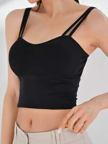 DAZY 素色吊帶短上衣 - 黑色 - 查看 5