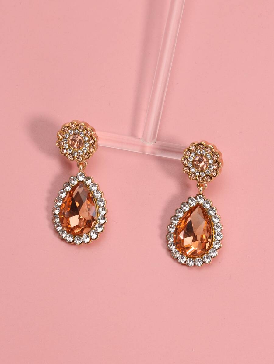 Bông tai giọt nước đính đá - trái cam - Xem 1