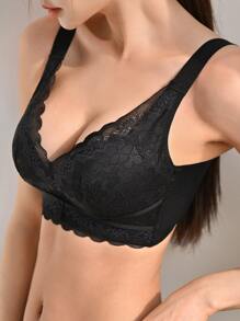 DAZY Áo ngực ren hoa viền lượn sóng dành cho nữ - màu đen - Xem 1