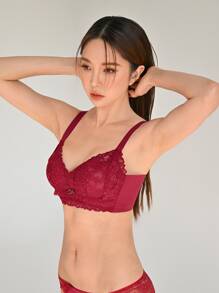 DAZY 花卉蕾絲無鋼圈文胸 - 酒紅色 - 查看 6