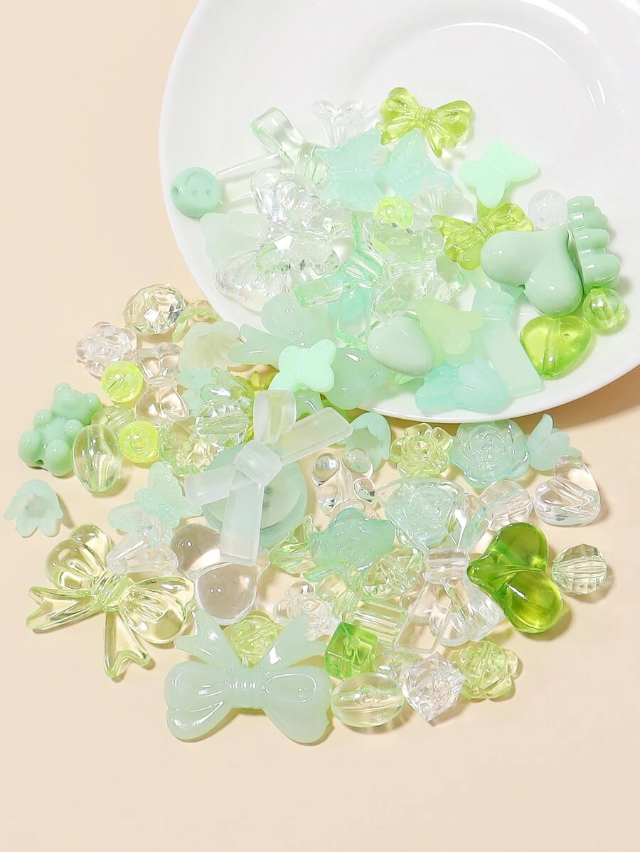 1pack Heart & Flower Design Acrylic Beads DIY Jewelry Accessory - Mint Green - View 1