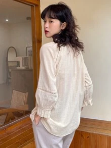 DAZY Camisa de cuello con cordón con botón delantero - Albaricoque - Ver 2