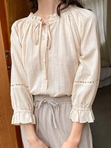 DAZY Camisa de cuello con cordón con botón delantero - Albaricoque - Ver 9