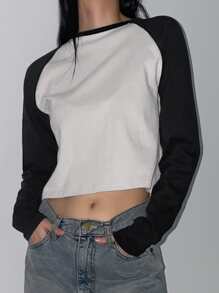 DAZY Colorblock Raglan Sleeve Crop Tee Long Sleeve Women - Multicolor - View 1