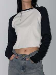 DAZY Colorblock Raglan Sleeve Crop Tee Long Sleeve Women - Multicolor - View 4