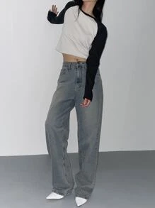 DAZY Colorblock Raglan Sleeve Crop Tee Long Sleeve Women - Multicolor - View 5