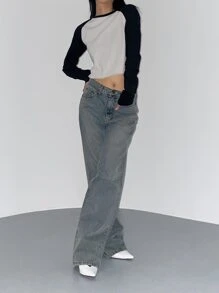 DAZY Colorblock Raglan Sleeve Crop Tee Long Sleeve Women - Multicolor - View 6