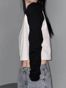 DAZY Colorblock Raglan Sleeve Crop Tee Long Sleeve Women - Multicolor - View 8