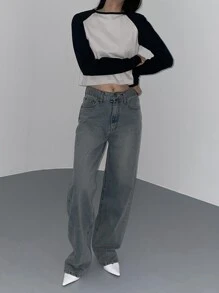 DAZY Colorblock Raglan Sleeve Crop Tee Long Sleeve Women - Multicolor - View 9