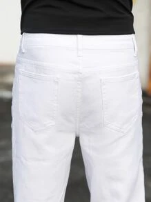 Manfinity LEGND Hombres Jeans algodón desgarro con cremallera - Blanco - Ver 7