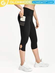 GLOWMODE 17" FeatherFit™-Cool Get Meshy Capri Leggings - Black - View 2