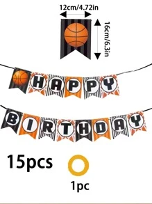13pcs Basketball & Letter Graphic Pull Flag - Multicolor - View 3