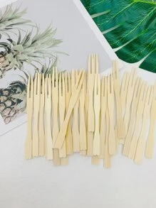 100 件一次性木制水果叉套装，简易实心便携式餐叉 - 杏色 - 查看 1