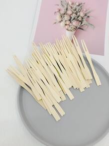 100 件一次性木制水果叉套装，简易实心便携式餐叉 - 杏色 - 查看 3