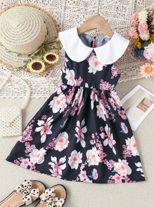 小女童印花彼得潘領洋裝