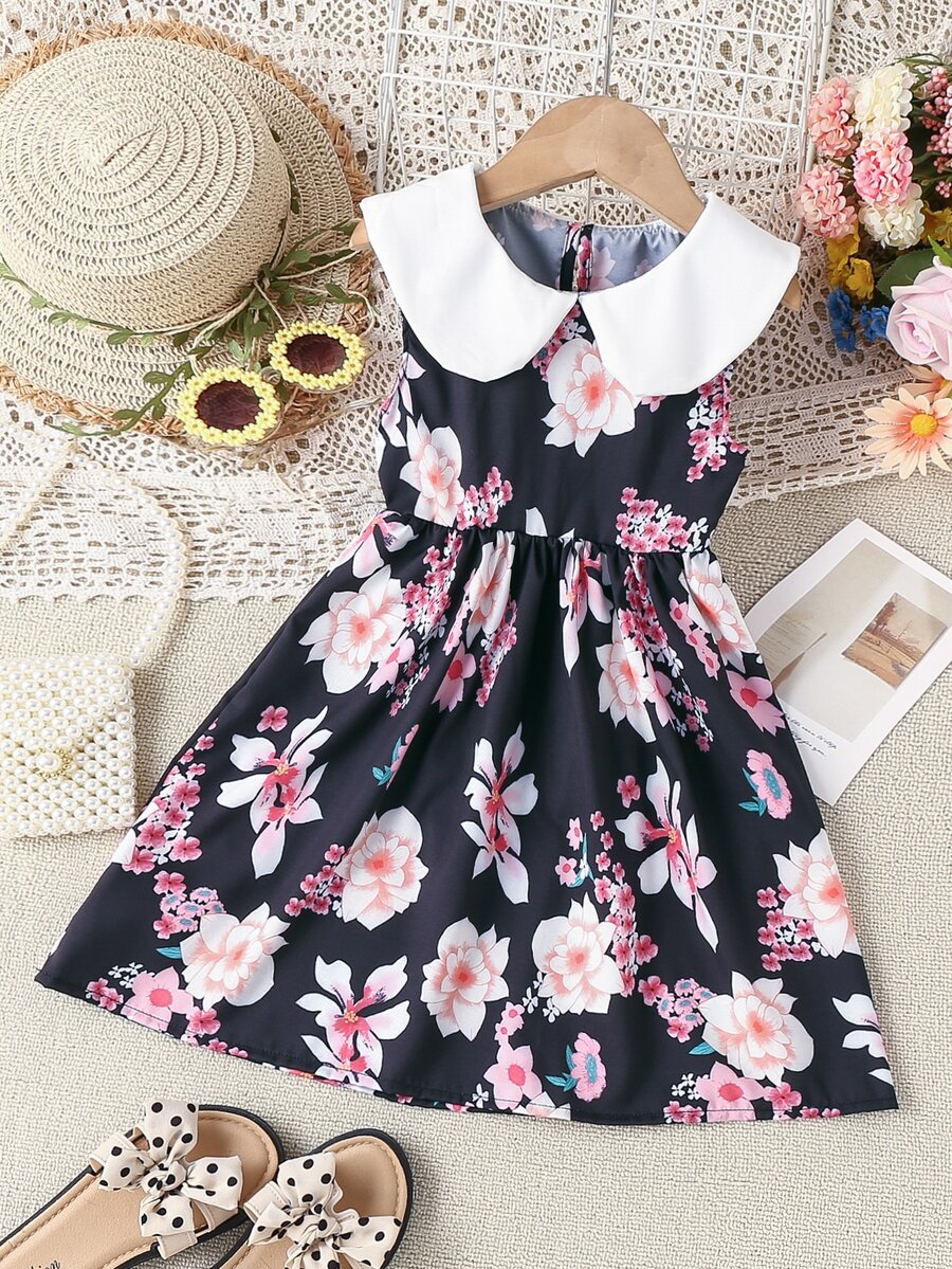 小女童印花彼得潘領洋裝