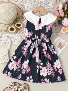 小女童印花彼得潘領洋裝