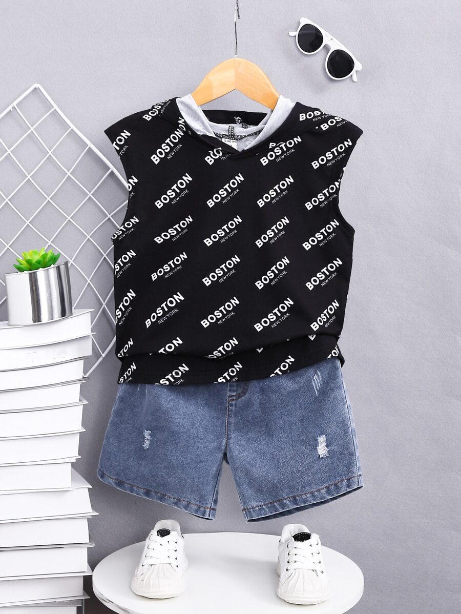 SHEIN Bộ thời trang bé trai Bị tách Lá thư Giải trí - Nhiều màu - Xem 1