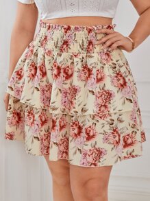 SHEIN VCAY Falda con estampado floral bajo con fruncido - Multicolor - Ver 3