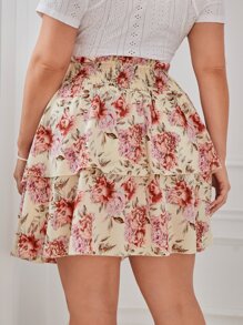 SHEIN VCAY Falda con estampado floral bajo con fruncido - Multicolor - Ver 2