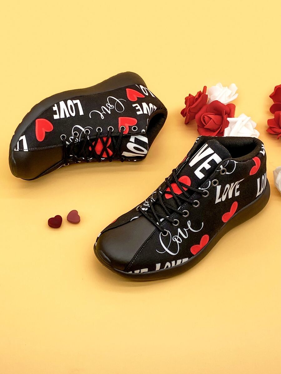 Heart Graphic Lace-up Front Running Shoes - Multicolor - View 1