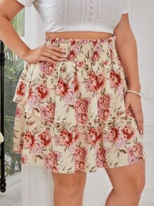 SHEIN VCAY Falda con estampado floral bajo con fruncido - Multicolor - Ver 4