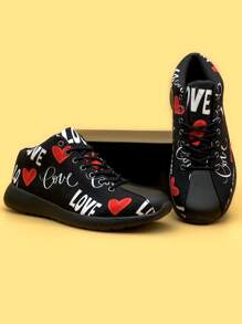 Heart Graphic Lace-up Front Running Shoes - Multicolor - View 3
