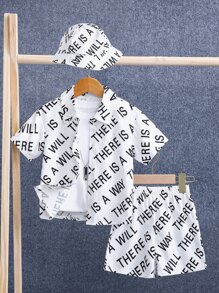 SHEIN 年輕男孩2入組時尚圖案短袖衫和寬鬆連帽上衣,非常適合派對和夏季 - 白色 - 查看 1