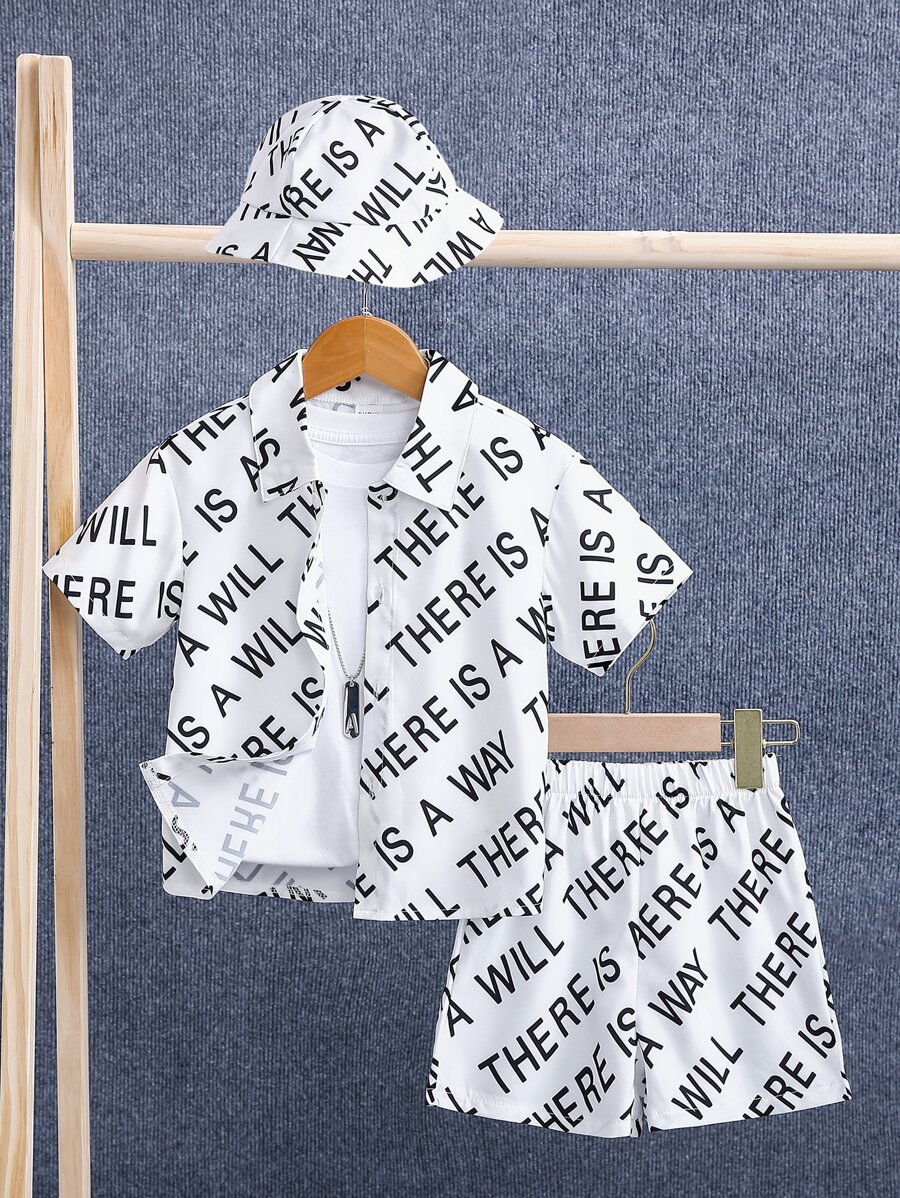 SHEIN 年輕男孩2入組時尚圖案短袖衫和寬鬆連帽上衣,非常適合派對和夏季 - 白色 - 查看 1