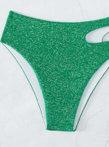 SHEIN Swim Summer Beach Glitter Cut-Out One Shoulder Bikini Set - Dark Green - View 7