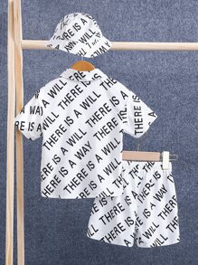 SHEIN 年輕男孩2入組時尚圖案短袖衫和寬鬆連帽上衣,非常適合派對和夏季 - 白色 - 查看 2