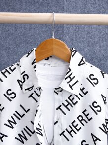 SHEIN 年輕男孩2入組時尚圖案短袖衫和寬鬆連帽上衣,非常適合派對和夏季 - 白色 - 查看 5