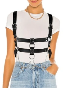 Cinturón arnés con diseño de aro y cadena - Negro - Ver 1