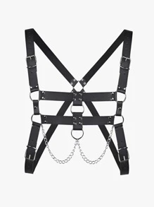 Cinturón arnés con diseño de aro y cadena - Negro - Ver 2