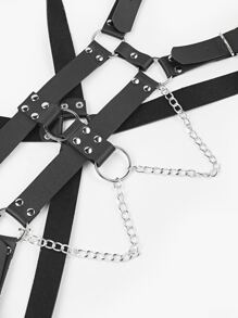 Cinturón arnés con diseño de aro y cadena - Negro - Ver 3