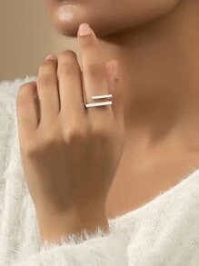 Geometric Design Cuff Ring - Silver - View 1