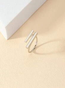 Geometric Design Cuff Ring - Silver - View 2