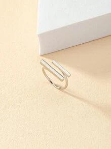 Geometric Design Cuff Ring - Silver - View 4