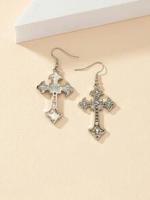 水鑽裝飾十字架吊墜耳環 - 彩色 - 查看 3