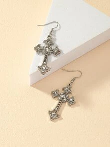 水鑽裝飾十字架吊墜耳環 - 彩色 - 查看 4