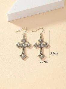 水鑽裝飾十字架吊墜耳環 - 彩色 - 查看 5