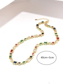 方晶鋯石裝飾項鍊 - 彩色 - 查看 3