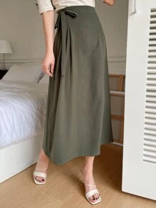 DAZY 高腰結結側裙 - 軍綠色 - 查看 1