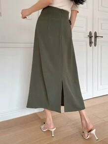 DAZY 高腰結結側裙 - 軍綠色 - 查看 2