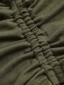 SHEIN MOD Solid Drawstring Side Crop Tee - Army Green - View 3