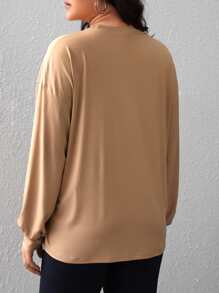 SHEIN EZwear Plus Butterfly & Letter Graphic Drop Shoulder Tee - Khaki - View 2