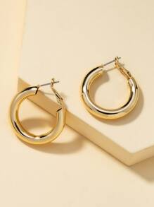 極簡風格圓耳環 - 金黃色 - 查看 2