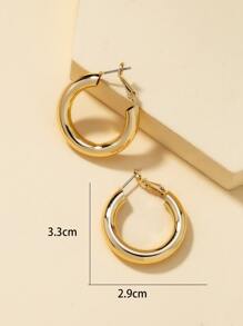 極簡風格圓耳環 - 金黃色 - 查看 3