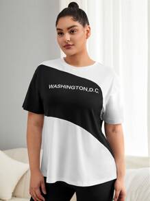 Plus Letter Graphic Two Tone Sports Tee - Black and White - View 1